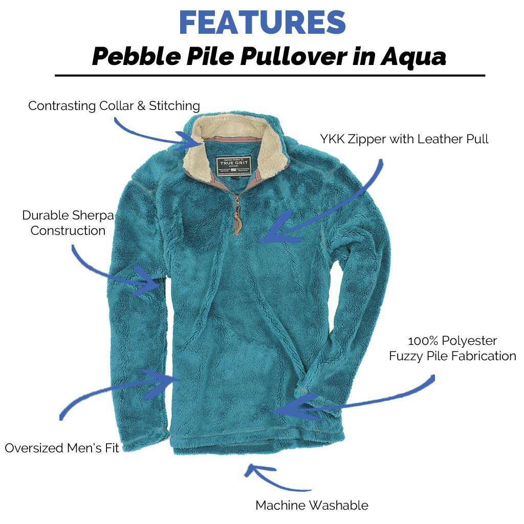 Pebble Pile Pullover 1/2 Zip in Aqua by True Grit - Country Club Prep