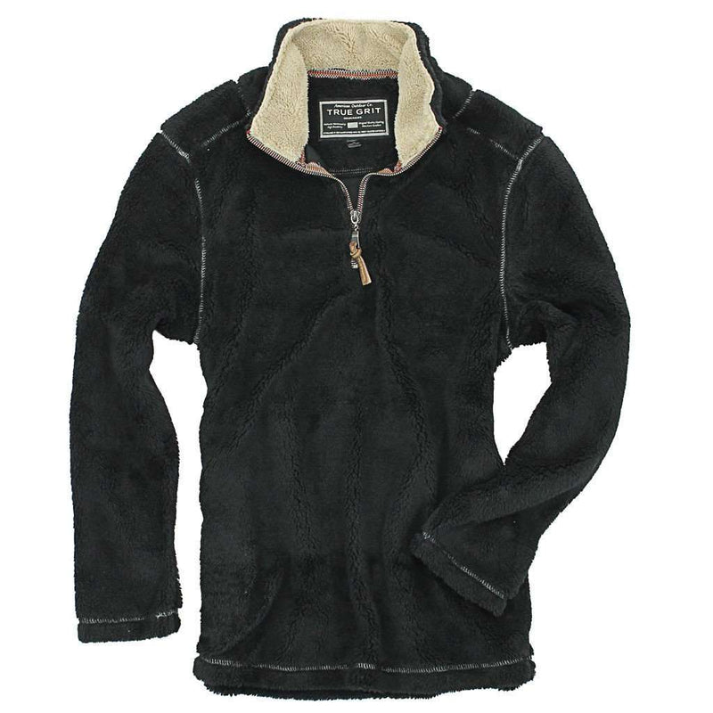 Pebble Pile Pullover 1/2 Zip in Black by True Grit - Country Club Prep