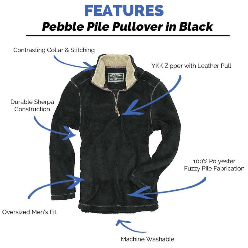Pebble Pile Pullover 1/2 Zip in Black by True Grit - Country Club Prep