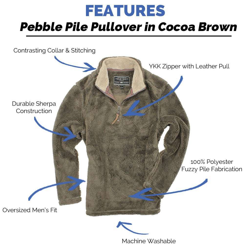 Pebble Pile Pullover 1/2 Zip in Cocoa Brown by True Grit - Country Club Prep