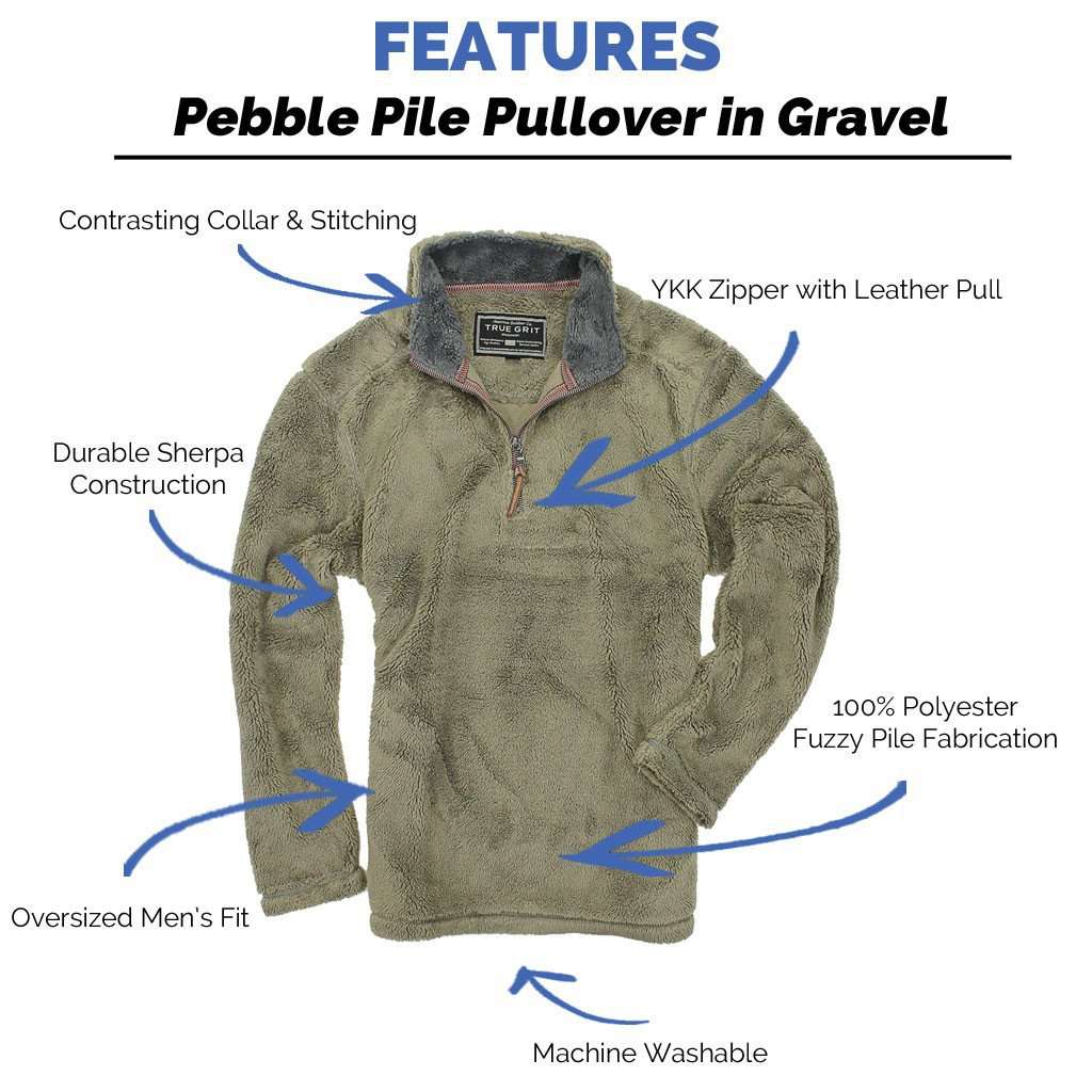 Pebble Pile Pullover 1/2 Zip in Gravel by True Grit - Country Club Prep