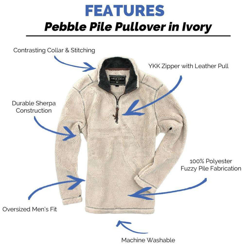 Pebble Pile Pullover 1/2 Zip in Ivory by True Grit - Country Club Prep