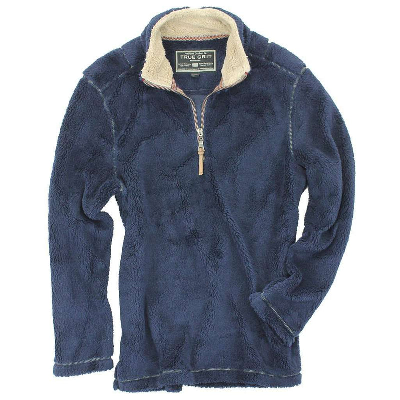 Pebble Pile Pullover 1/2 Zip in Vintage Blue by True Grit - Country Club Prep