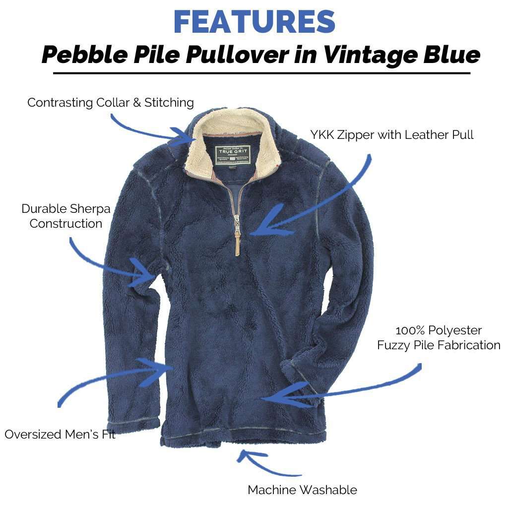 Pebble Pile Pullover 1/2 Zip in Vintage Blue by True Grit - Country Club Prep