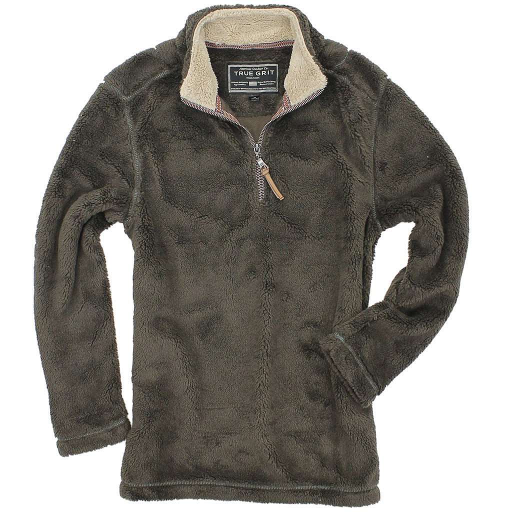 True Grit Pebble Pile Pullover 1 2 Zip in Vintage Brown Country Club Prep