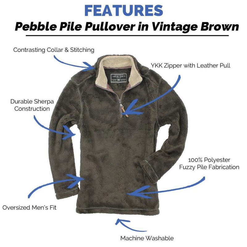 Pebble Pile Pullover 1/2 Zip in Vintage Brown by True Grit - Country Club Prep