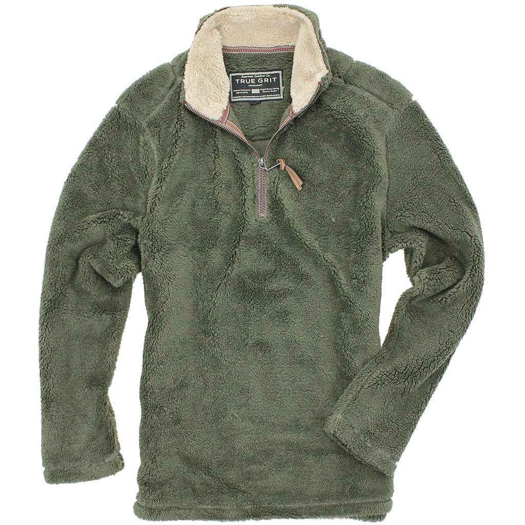 Pebble Pile Pullover 1/2 Zip in Vintage Olive by True Grit - Country Club Prep