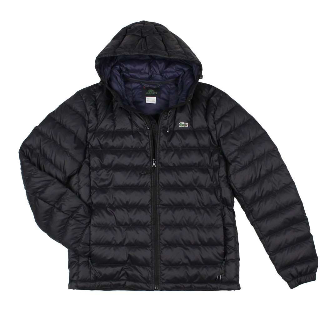 Quilted Down Jacket in Black by Lacoste - Country Club Prep