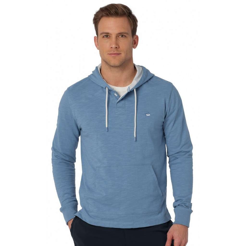 Slub Knit Pullover Hoodie in Ocean Channel by Southern Tide - Country Club Prep