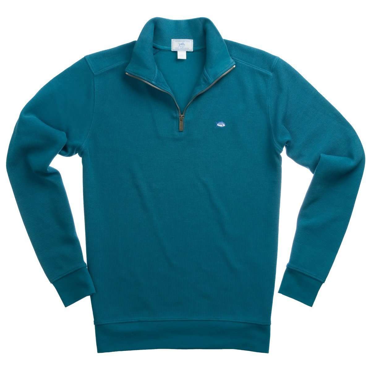 Solid Ribbed 1/4 Zip Pullover in Blue Coral by Southern Tide - Country Club Prep