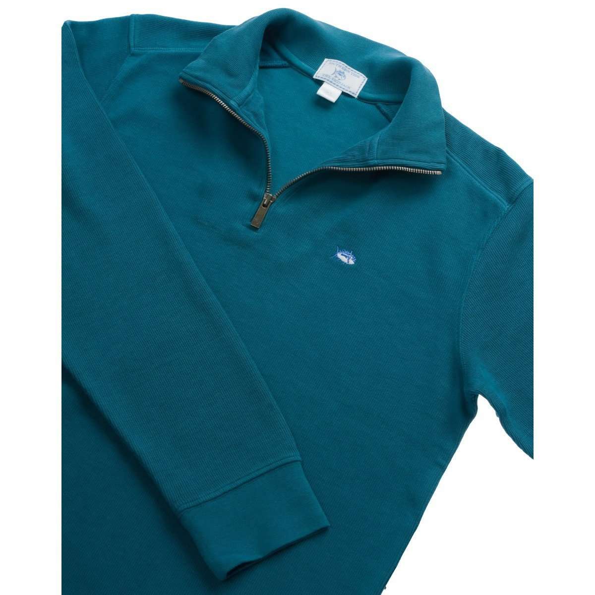 Solid Ribbed 1/4 Zip Pullover in Blue Coral by Southern Tide - Country Club Prep