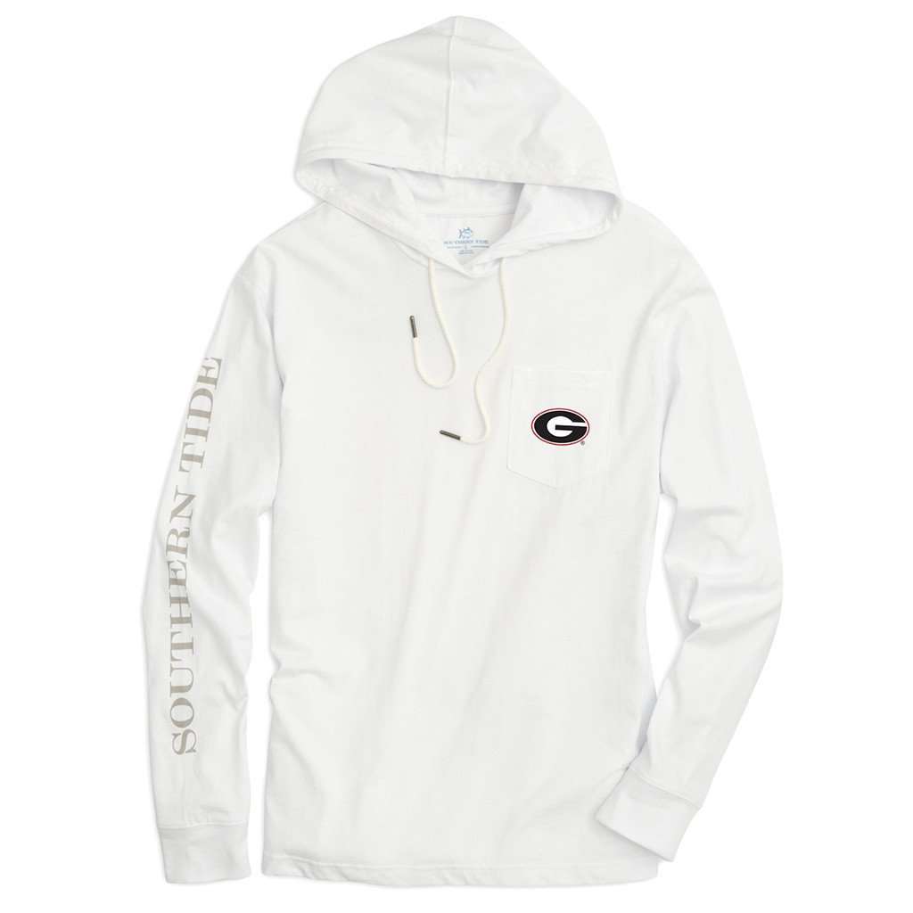 University of Georgia Long Sleeve Gameday Hoodie Tee in White by Southern Tide - Country Club Prep