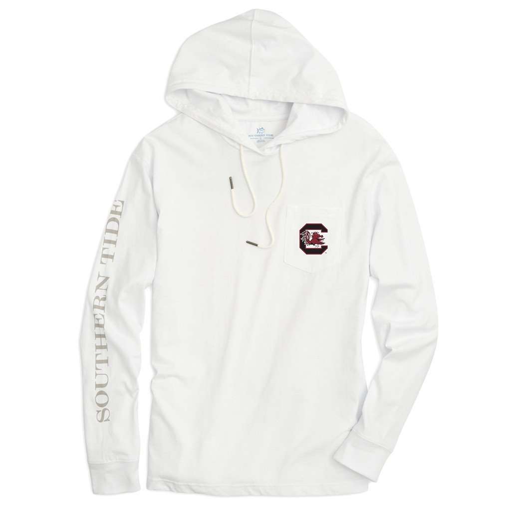 University of South Carolina Long Sleeve Gameday Hoodie Tee in White by Southern Tide - Country Club Prep