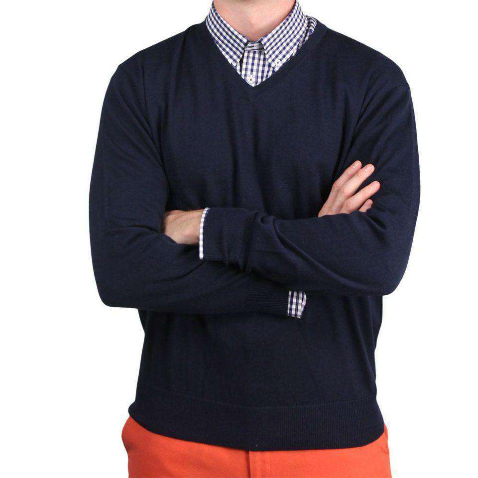 Weekday Warrior V-Neck Merino Sweater in Navy by Country Club Prep - Country Club Prep