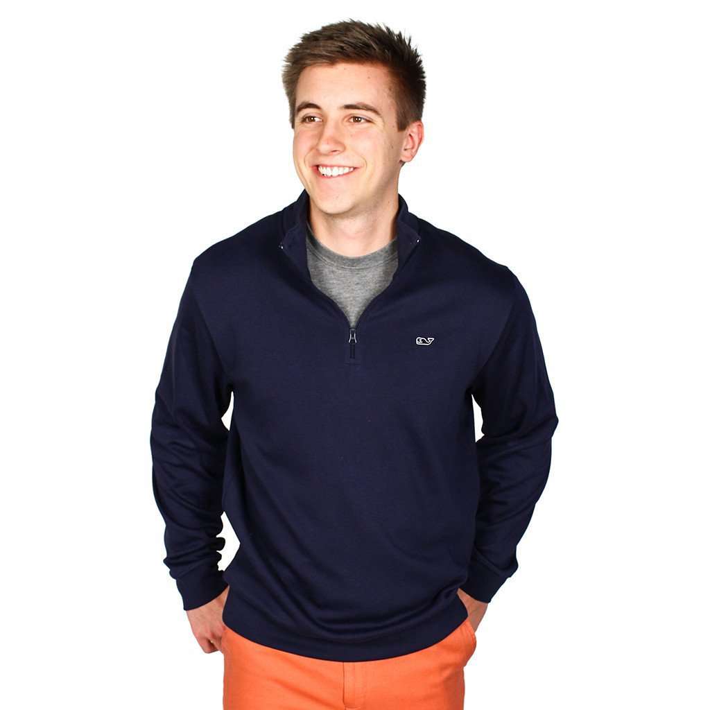 Whale and Longshanks Jersey 1/4 Zip in Blue Blazer (Navy) by Vineyard Vines - Country Club Prep