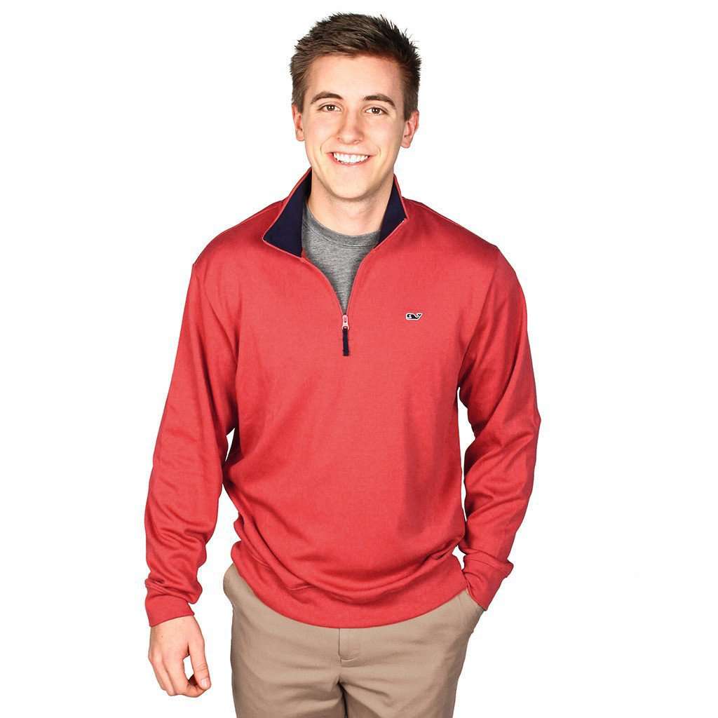 Whale and Longshanks Jersey 1/4 Zip in Firecracker Red by Vineyard Vines - Country Club Prep