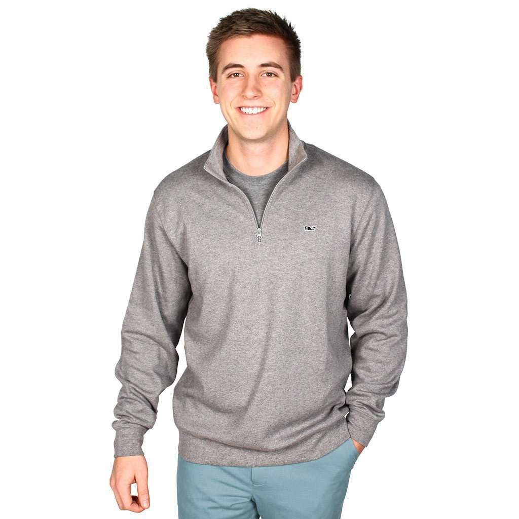 Whale and Longshanks Jersey 1/4 Zip in Heather Grey by Vineyard Vines - Country Club Prep