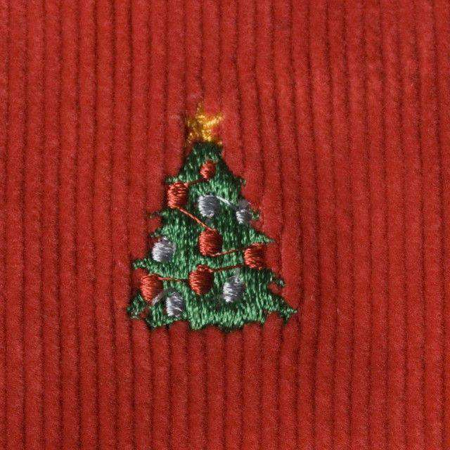 Beachcomber Corduroy Pants in Bright Red with Embroidered Christmas Trees by Castaway Clothing - Country Club Prep