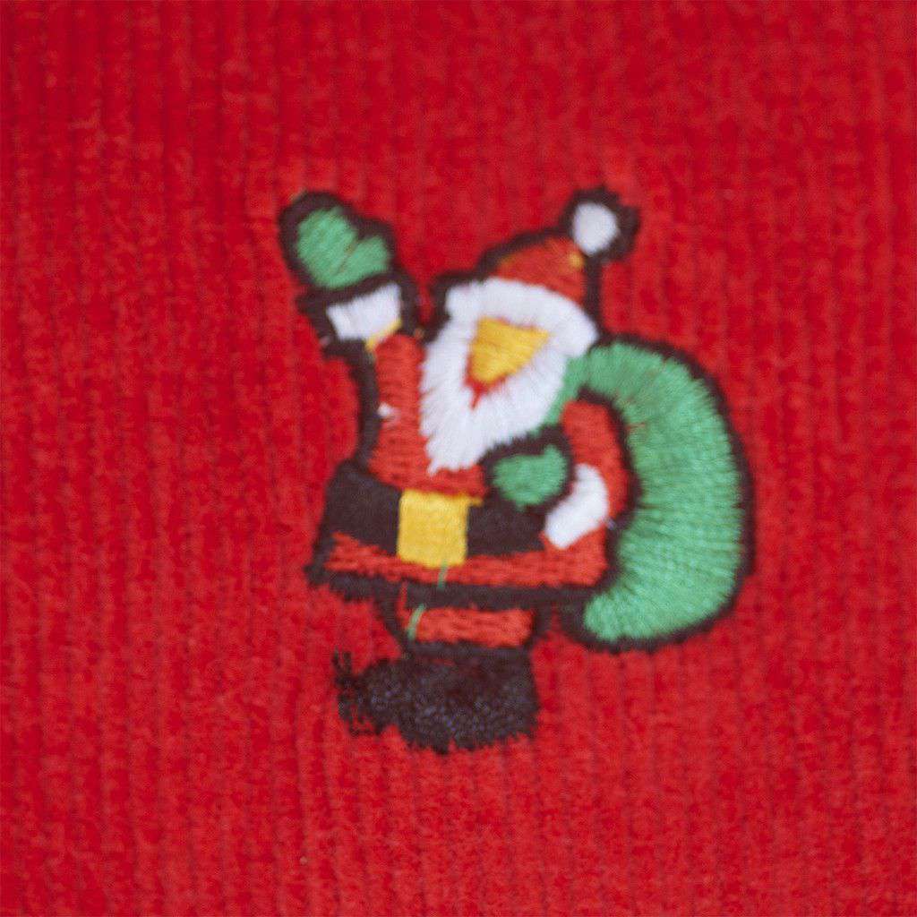 Beachcomber Corduroy Pants in Bright Red with Embroidered Santas by Castaway Clothing - Country Club Prep
