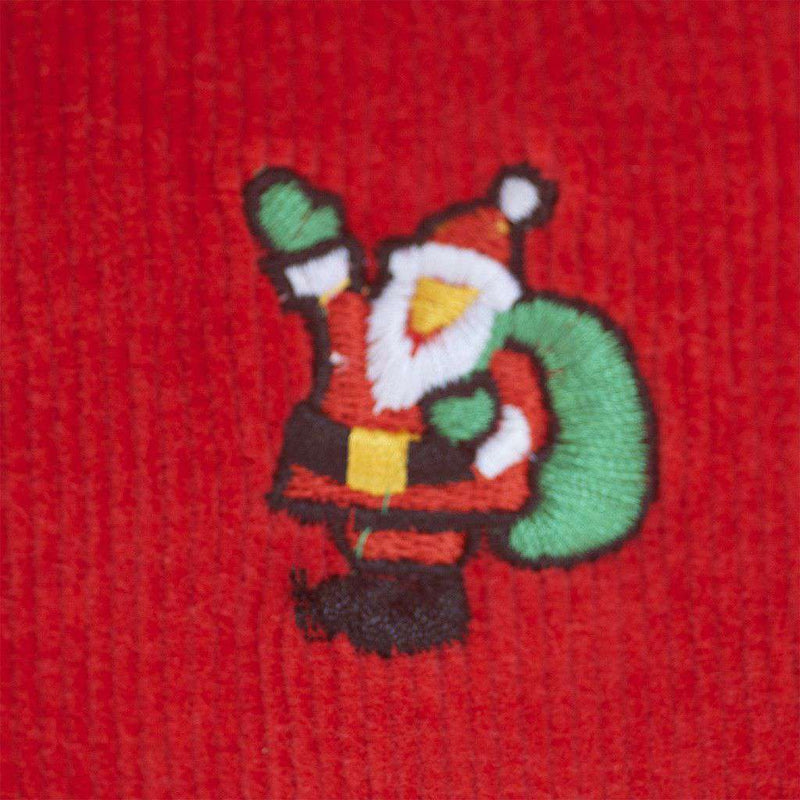 Beachcomber Corduroy Pants in Bright Red with Embroidered Santas by Castaway Clothing - Country Club Prep