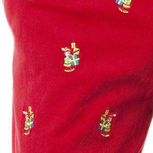 Beachcomber Corduroy Pants in Crimson with Embroidered Elf Delivery by Castaway Clothing - Country Club Prep