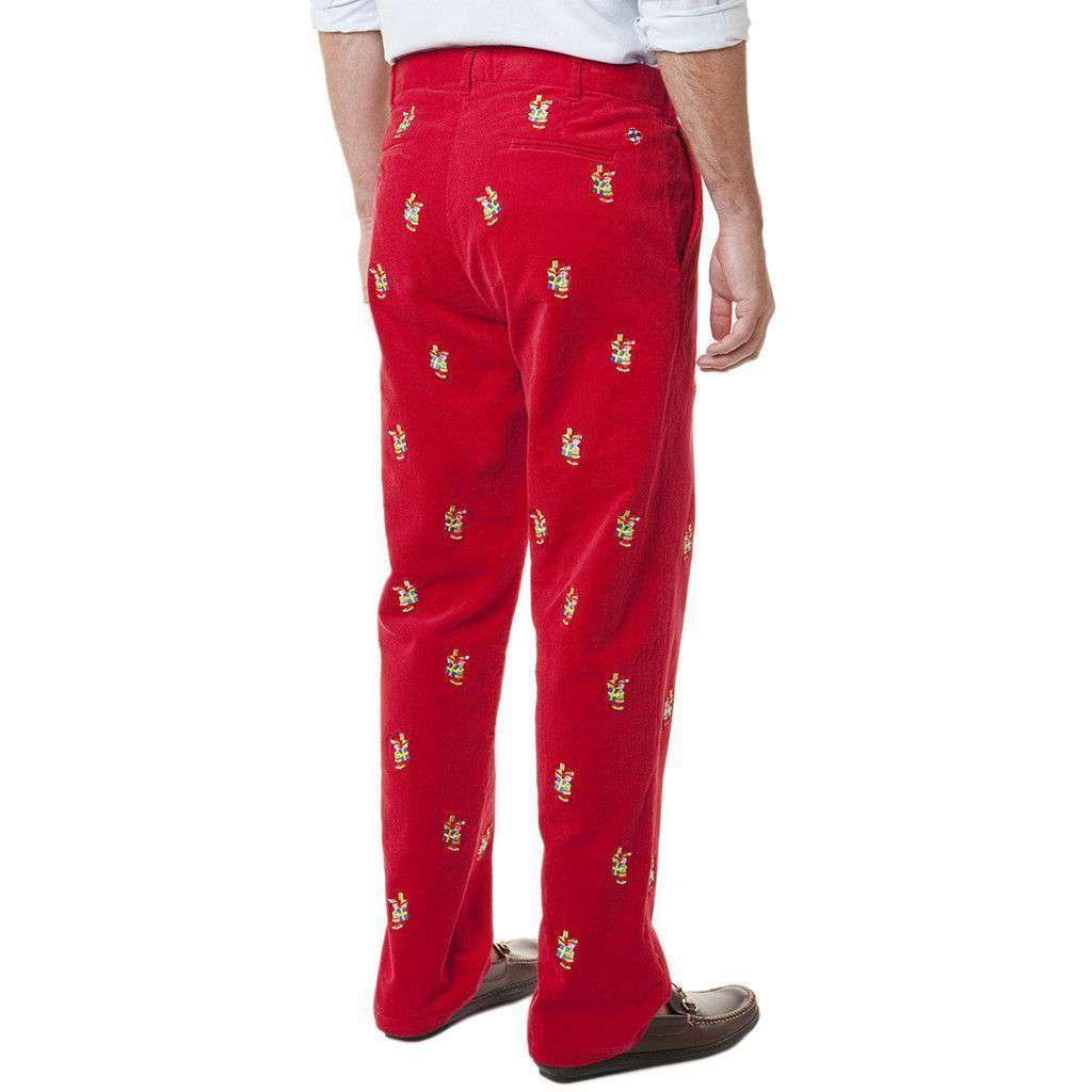 Beachcomber Corduroy Pants in Crimson with Embroidered Elf Delivery by Castaway Clothing - Country Club Prep