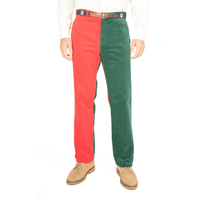 Beachcomber Corduroy Pants in Hunter Green and Crimson Panel Castaway Clothing - Country Club Prep