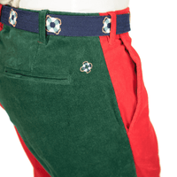 Beachcomber Corduroy Pants in Hunter Green and Crimson Panel Castaway Clothing - Country Club Prep
