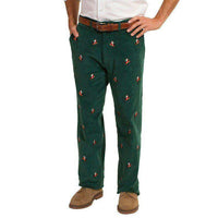 Beachcomber Corduroy Pants in Hunter Green with Embroidered Santa Sled by Castaway Clothing - Country Club Prep