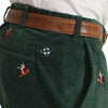 Beachcomber Corduroy Pants in Hunter Green with Embroidered Santa Sled by Castaway Clothing - Country Club Prep