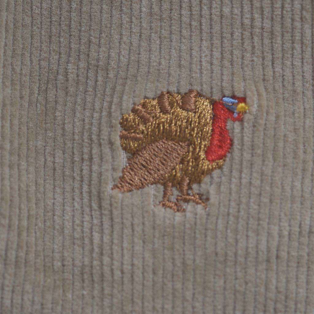 Beachcomber Corduroy Pants in Khaki with Embroidered Turkey Hunt by Castaway Clothing - Country Club Prep