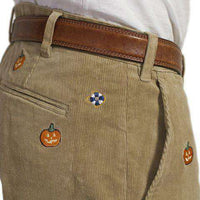 Beachcomber Corduroy Pants in Khaki with Jack-O-Lantern and Black Cats by Castaway Clothing - Country Club Prep