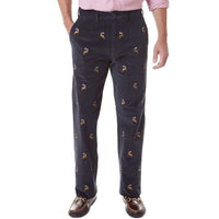Beachcomber Corduroy Pants in Nantucket Navy with Embroidered Reindeer by Castaway Clothing - Country Club Prep