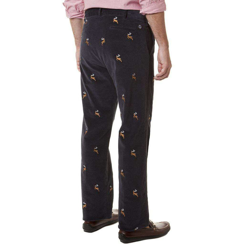 Beachcomber Corduroy Pants in Nantucket Navy with Embroidered Reindeer by Castaway Clothing - Country Club Prep