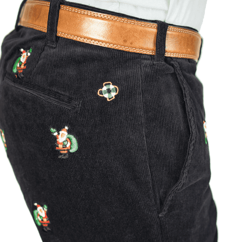 Beachcomber Corduroy Pants in Nantucket Navy with Embroidered Santa by Castaway Clothing - Country Club Prep