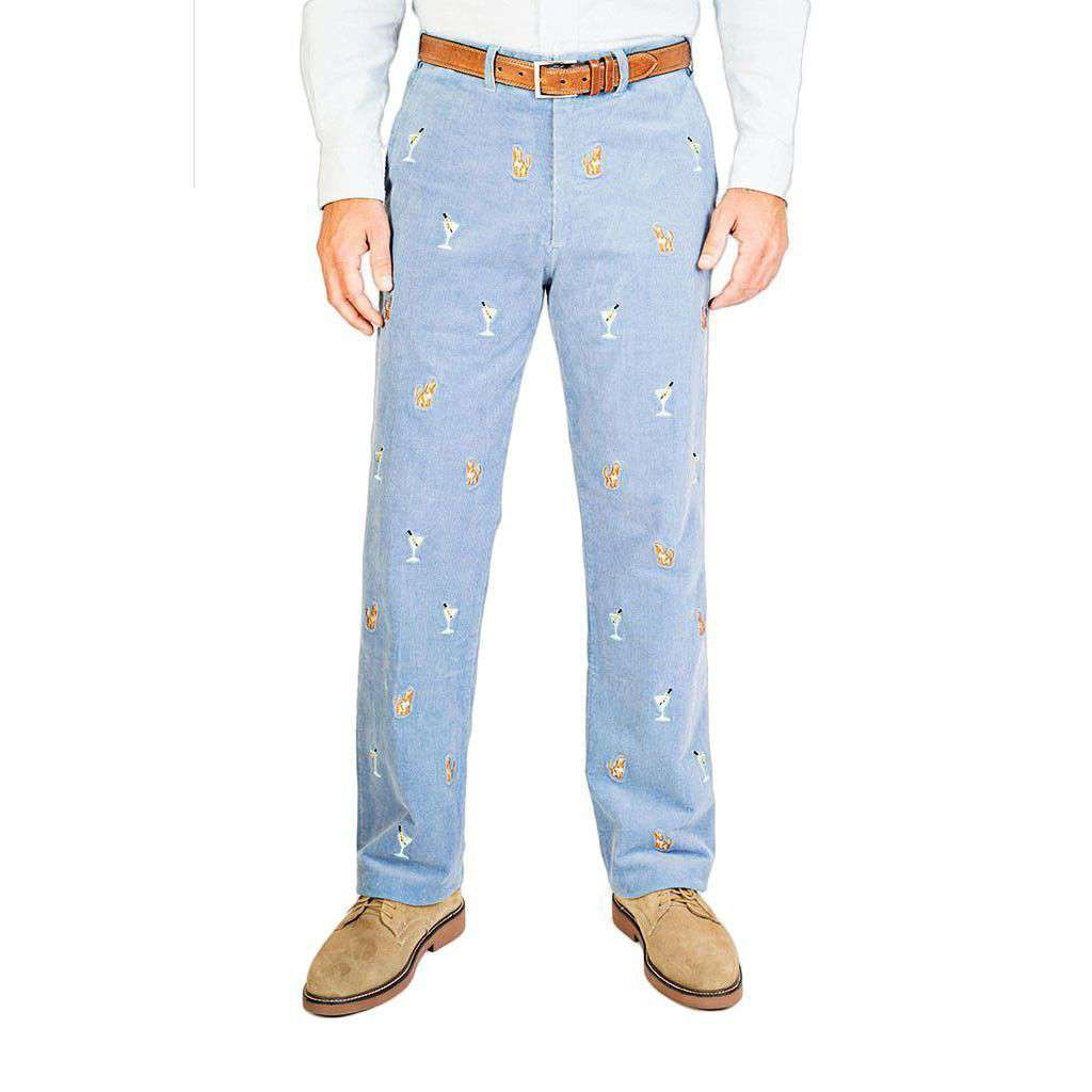 Beachcomber Corduroy Pants in Storm with Embroidered Booze Hound by Castaway Clothing - Country Club Prep