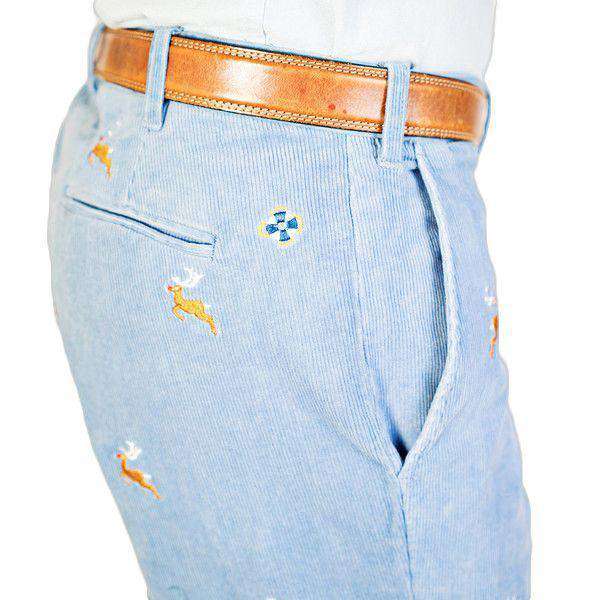 Beachcomber Corduroy Pants in Storm with Embroidered Reindeer by Castaway Clothing - Country Club Prep