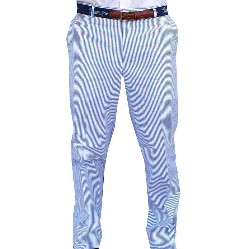 Country Club Prep Elliewood Plain-front Suit Pant in Blue Seersucker