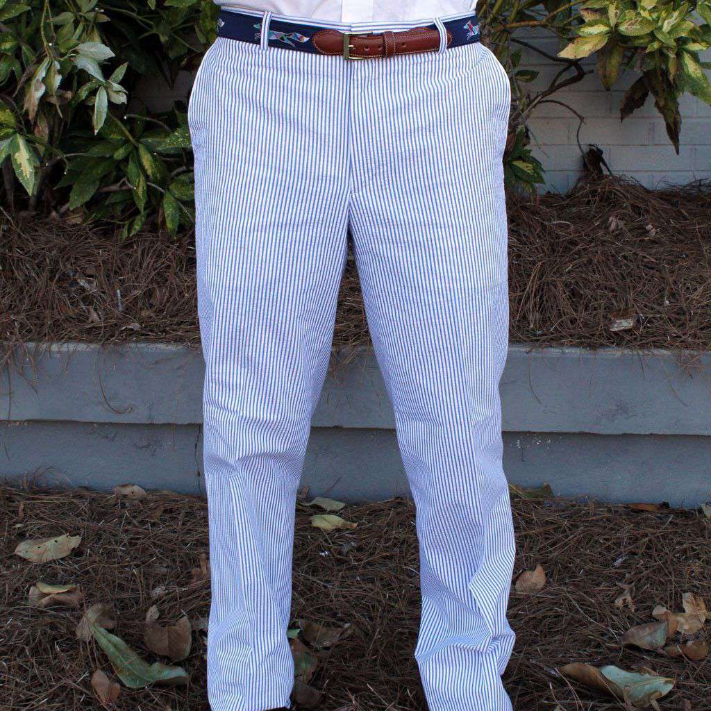 Elliewood Plain-front Suit Pant in Blue Seersucker by Country Club Prep - Country Club Prep