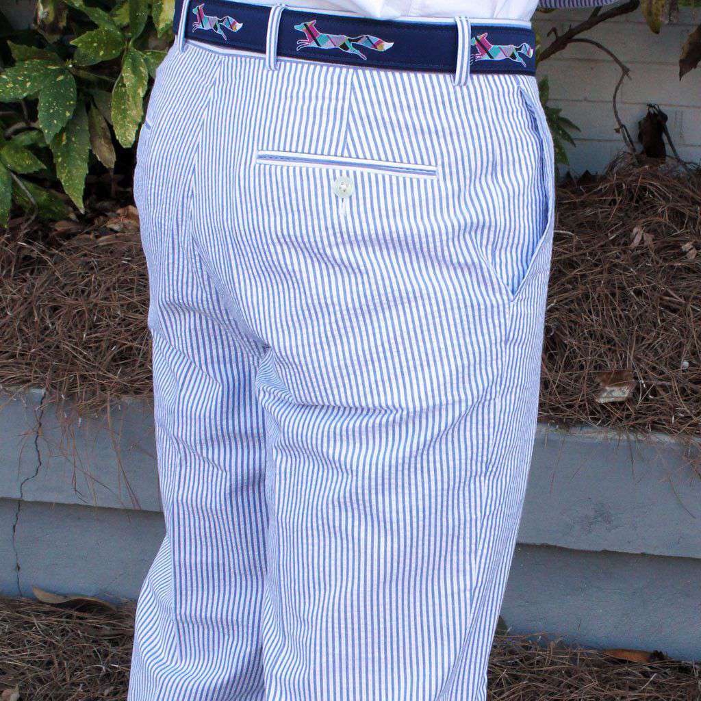 Elliewood Plain-front Suit Pant in Blue Seersucker by Country Club Prep - Country Club Prep