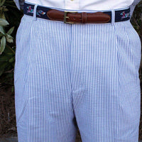 Elliewood Pleated Suit Pant in Navy Blue Seersucker by Country Club Prep - Country Club Prep