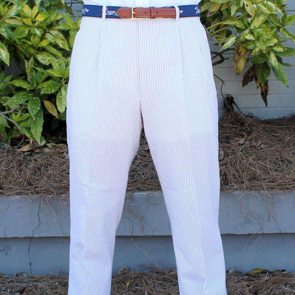 Elliewood Pleated Suit Pant in Tan Seersucker by Country Club Prep - Country Club Prep