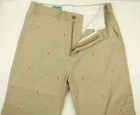Embroidered Harbor Pants in Khaki with Footballs by Castaway Clothing - Country Club Prep