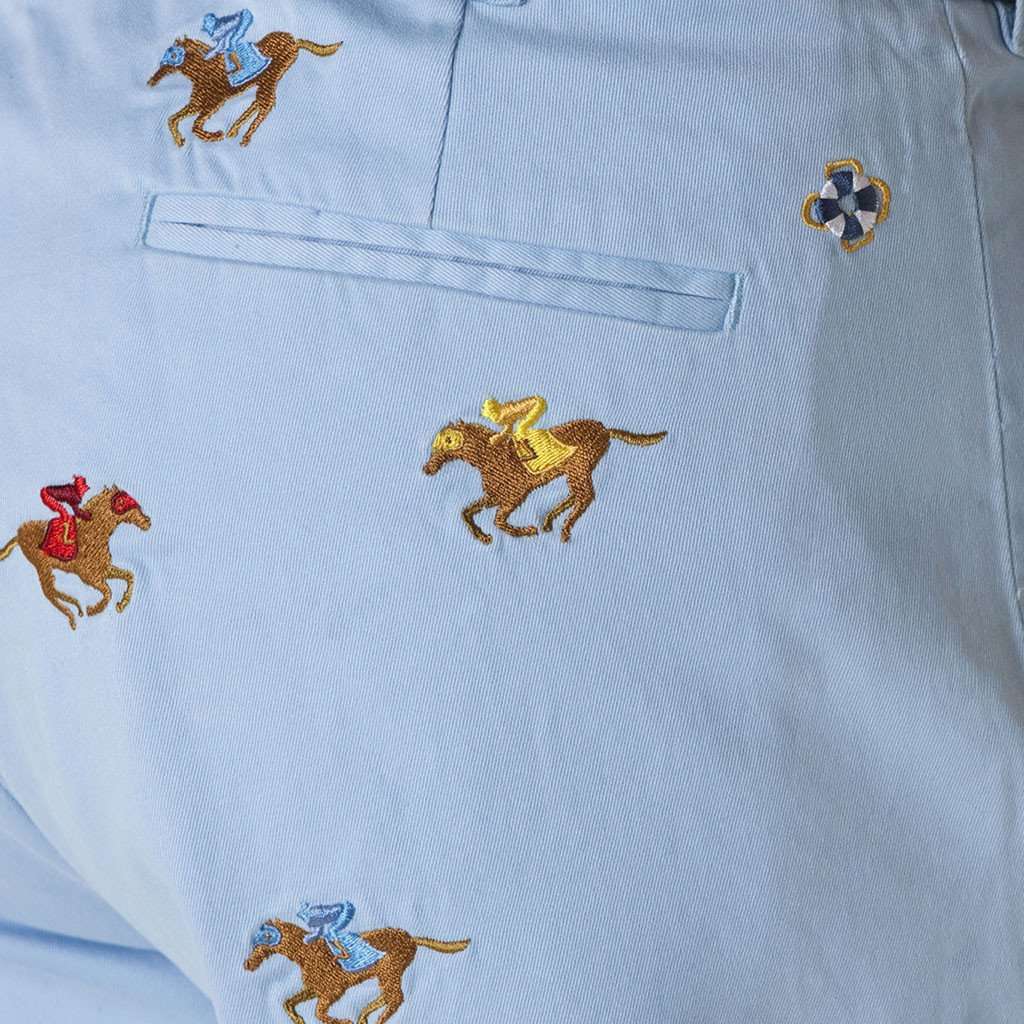 Harbor Pant in Liberty with Embroidered Racing Horses by Castaway Clothing - Country Club Prep