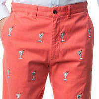 Harbor Pant in Red Dawn with Embroidered Martinis (unfinished inseam) by Castaway Clothing - Country Club Prep