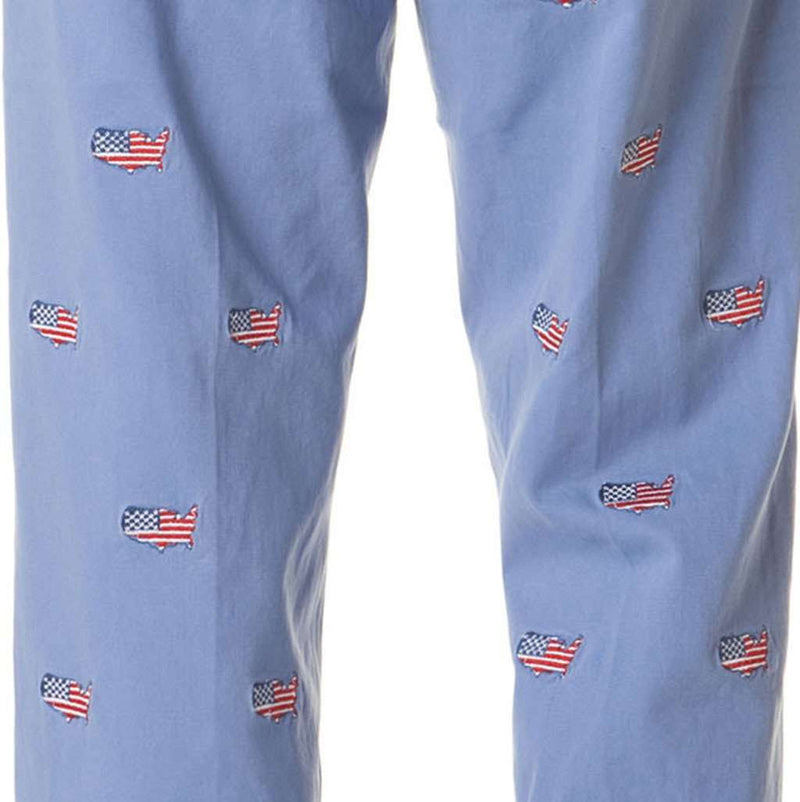 Harbor Pant in Storm with Embroidered America by Castaway Clothing - Country Club Prep