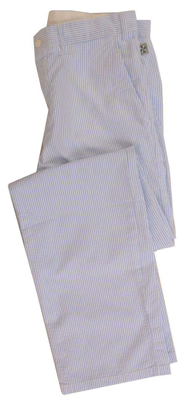 Harbor Pants Plain Blue Seersucker (unfinished inseam) by Castaway Clothing - Country Club Prep