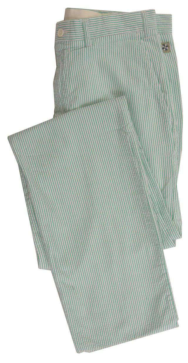 Harbor Pants Plain Green Seersucker by Castaway Clothing - Country Club Prep