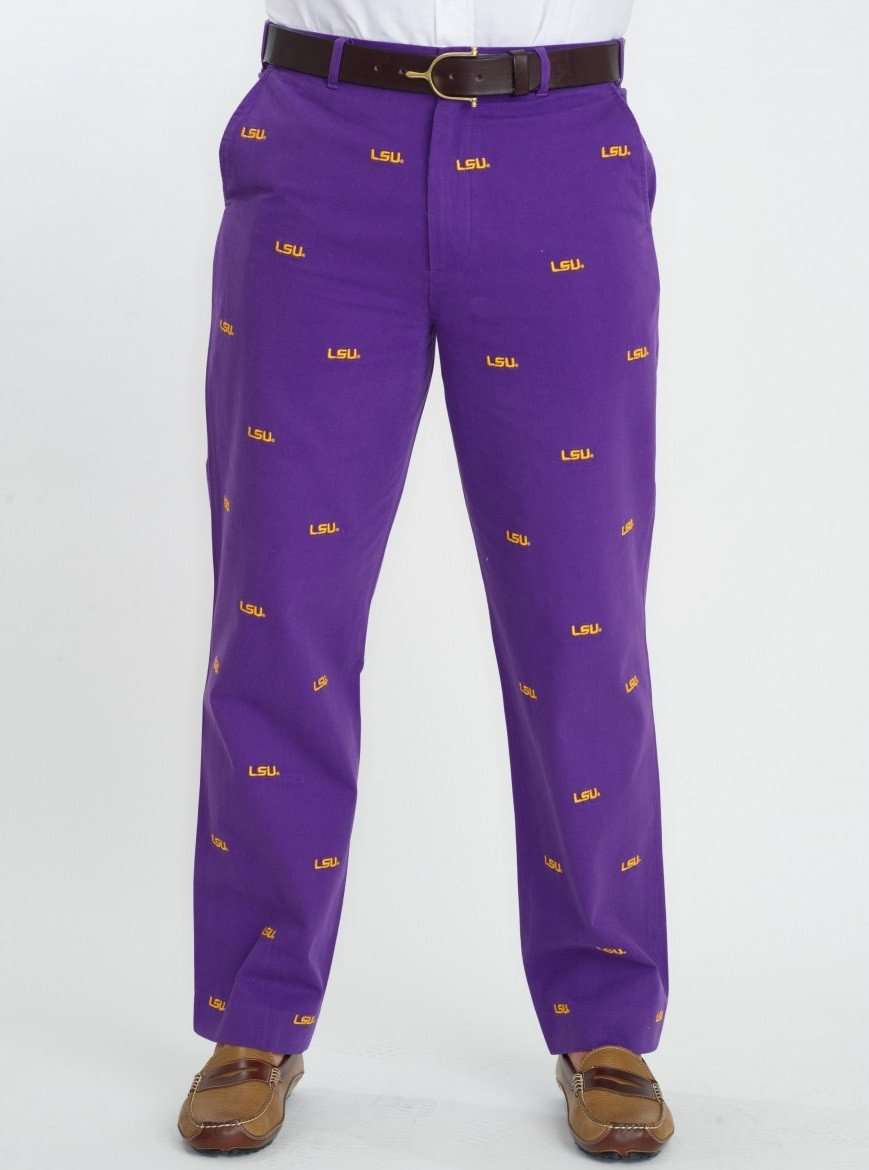 LSU Logo Stadium Pants in Purple by Pennington & Bailes - Country Club Prep