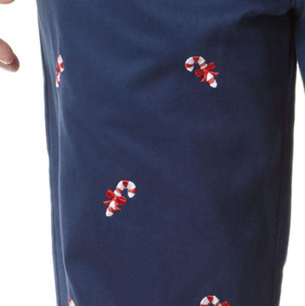 Mariner Pants in Atlantic With Embroidered Candy Canes by Castaway Clothing - Country Club Prep